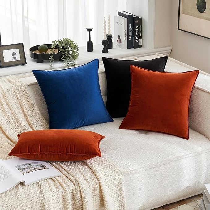 MIULEE Burnt Orange Velvet Throw Pillow Covers 18x18 Soft Decorative Solid - Image 4