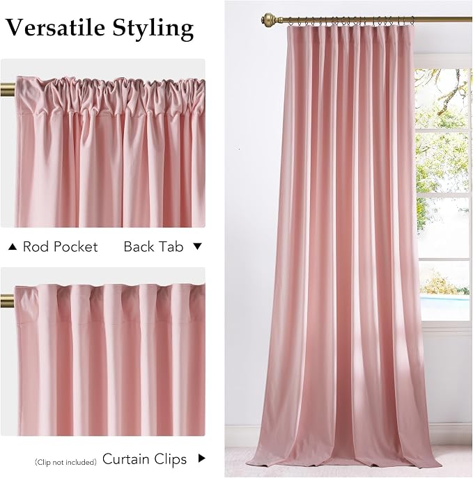 NICETOWN Pink Velvet Curtains 84 inch Long 2 Panels - Image 5