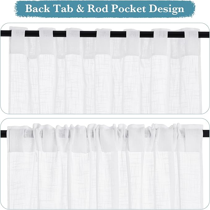 RYB HOME Sheer Curtains White 90 inches Long - Image 2