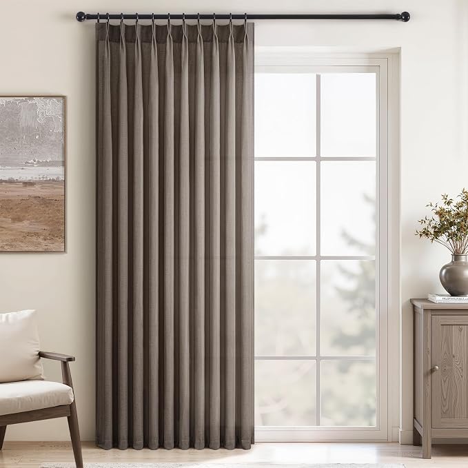 Topfinel 105 Inches Long Pinch Pleated Semi Sheer Curtains, Dark Flax Blended by Topfinel
