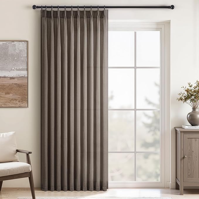Topfinel 96 Inches Long Pinch Pleated Semi Sheer Curtains, Burlywood Blended by Topfinel