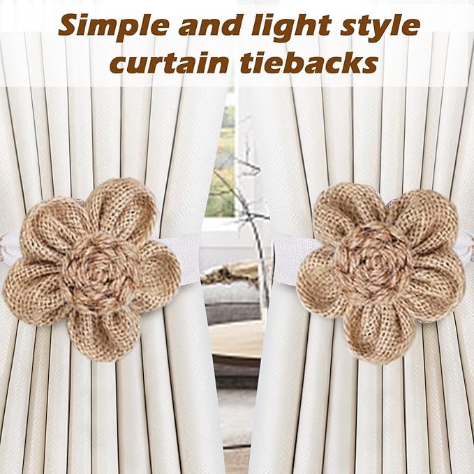 SRG 4pcs Handmade Rope Curtain Tiebacks | Boho Flower Curtain Holdbacks | - Image 3