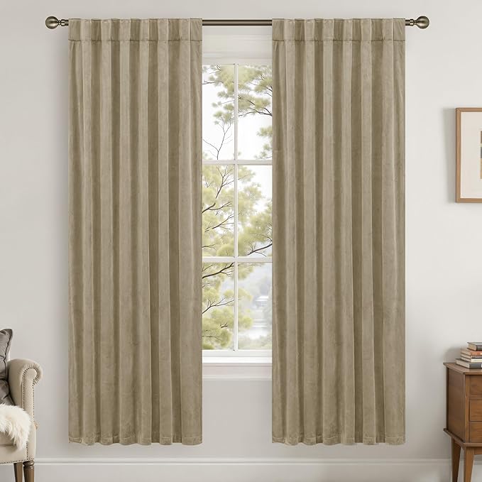 LAMIT Dark Taupe Velvet Curtains 78 Inch by LAMIT