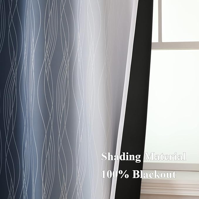 Estelar Textiler Navy Blue and Greyish White Blackout Curtains 45 Inch Length - Image 5