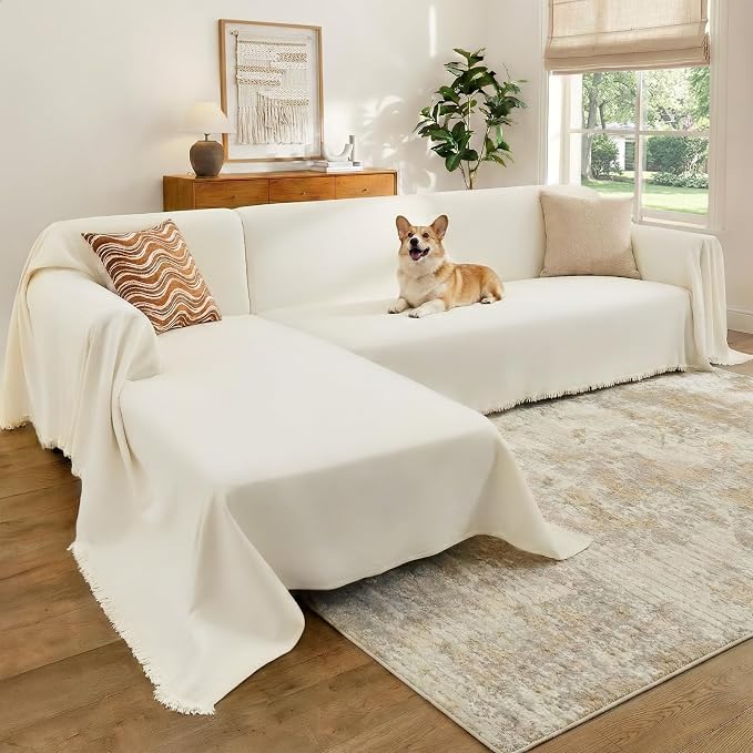 CAPALOCA Sectional Couch Covers, 2 Pieces Chenille Sofa Cover L Shaped Couch by CAPALOCA