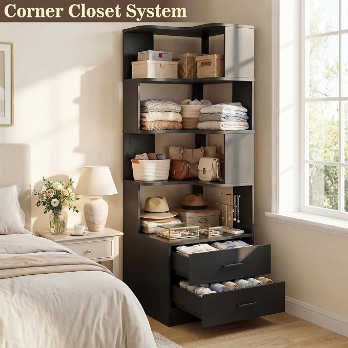 Armocity Corner Bookshelf with Drawers, 7 Tier Corner Book Shelf Display - Image 8