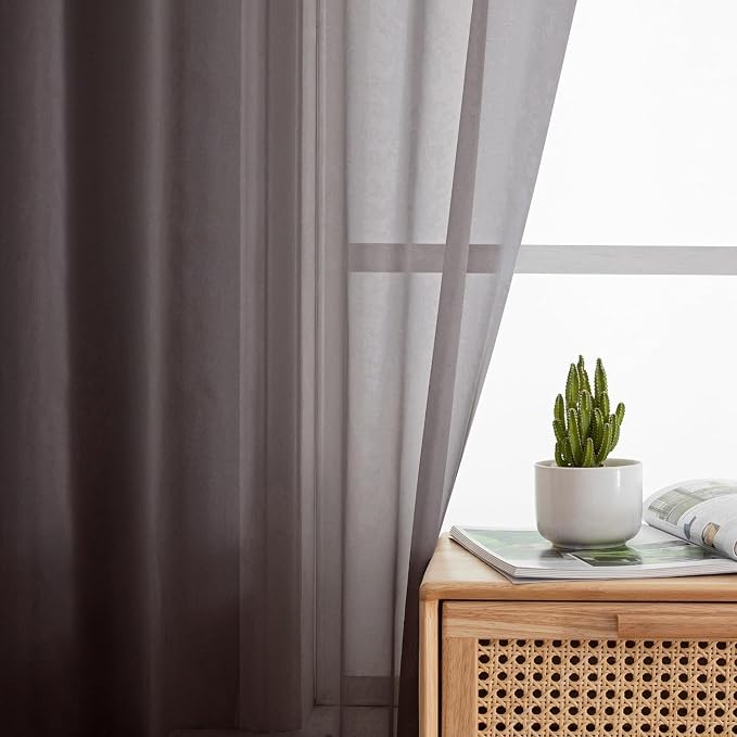 Aiyufeng Chocolate Brown Sheer Curtains 90 Inches Long 2 Panels, Solid Voile - Image 7