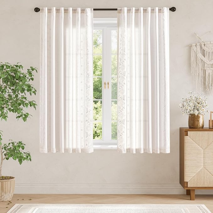 jinchan Winslow Linen Curtains for Bedroom 63 Inches Length Embroidered - Image 3