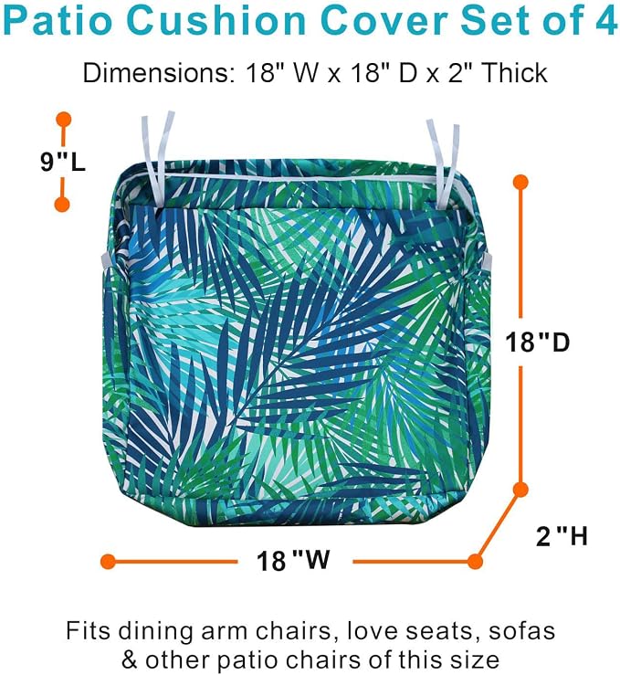 NettyPro Outdoor Cushion Slipcovers Waterproof 4 Pack Patio Chair Seat Cushion - Image 3