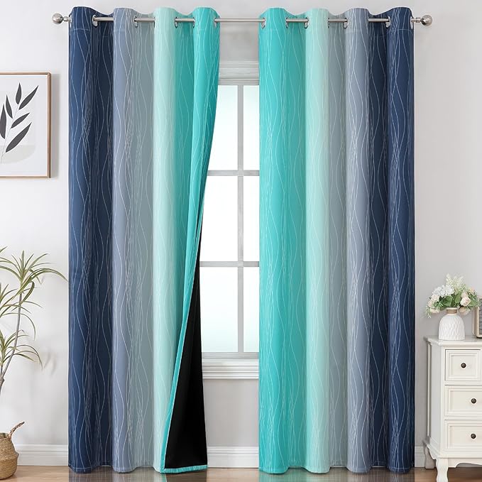 Estelar Textiler Navy Blue and Teal Ombre Blackout Curtains 90 Inches Long 2 by ESTELARTEXTILER
