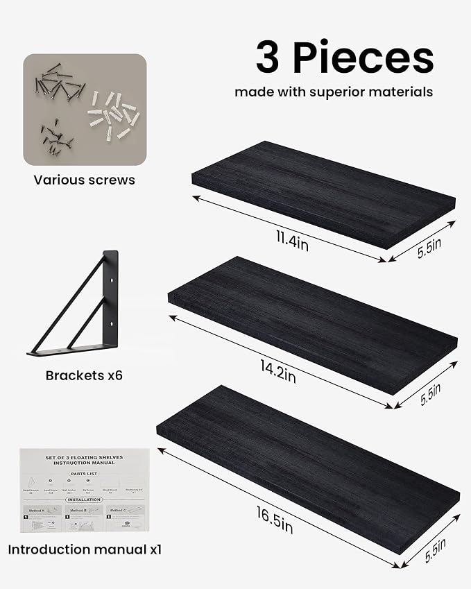 BAYKA Wall Mounted Floating Shelves, Wood Floating Wall Shelf - Image 8