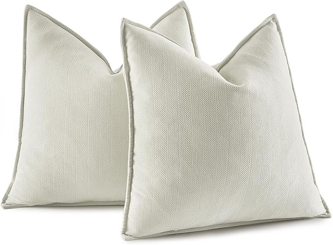 MIULEE Pack of 2 Cream Decorative Pillow Covers 22x22 Inch Soft Chenille by MIULEE