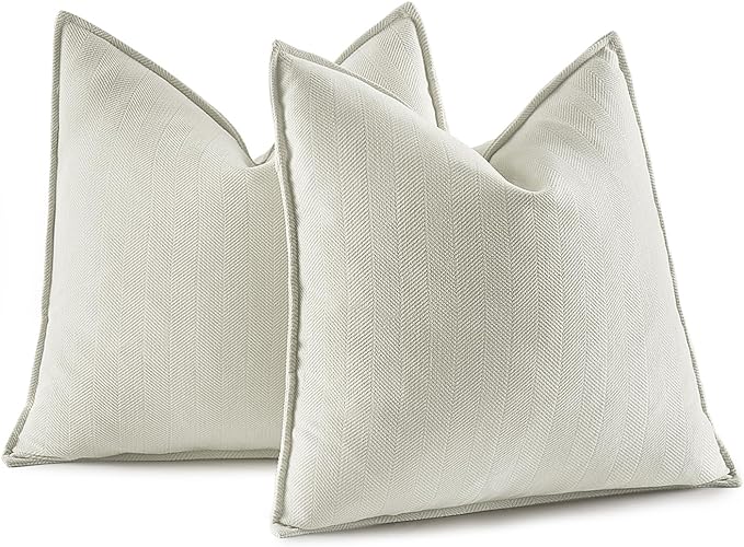 MIULEE Pack of 2 Cream Decorative Pillow Covers 24x24 Inch Soft Chenille by MIULEE