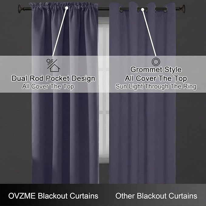 OVZME Greyish Purple Short Blackout Curtains - Image 6