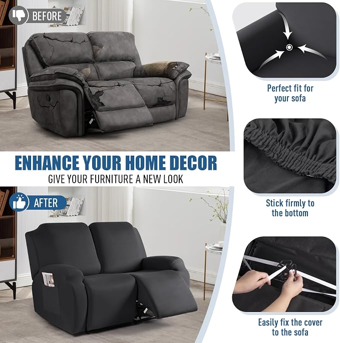 TAOCOCO Recliner Loveseat Slipcover, 2 Pieces Polyester Fabric Stretch Sofa - Image 5