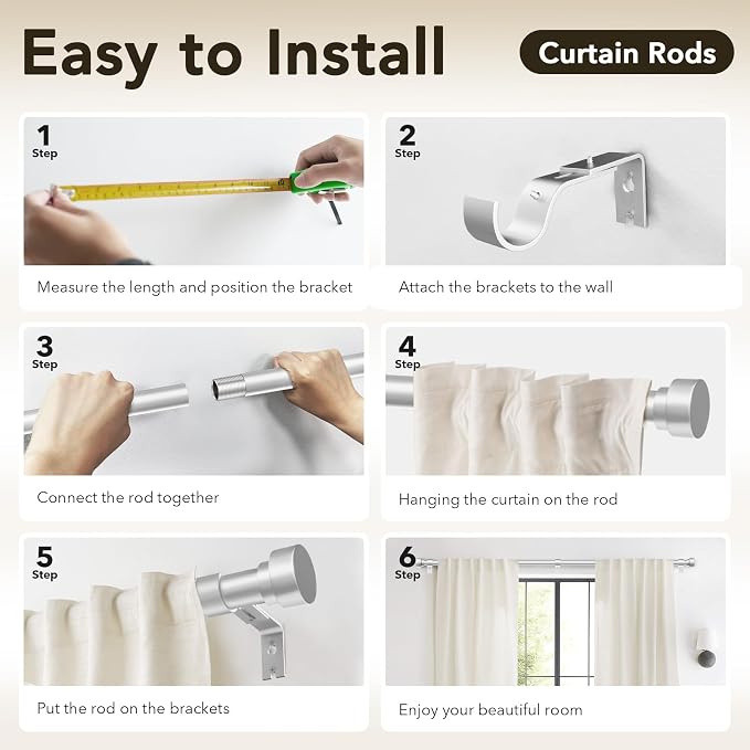 IFELS Heavy Duty Curtain Rods for Windows 48 to 84 Inch, 1 Inch Silver Window - Image 8
