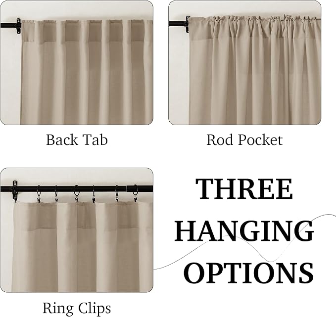 RYB HOME Guaze Burlap Curtains 95 inches Long, Large Window Treatment Back Tab - Image 2
