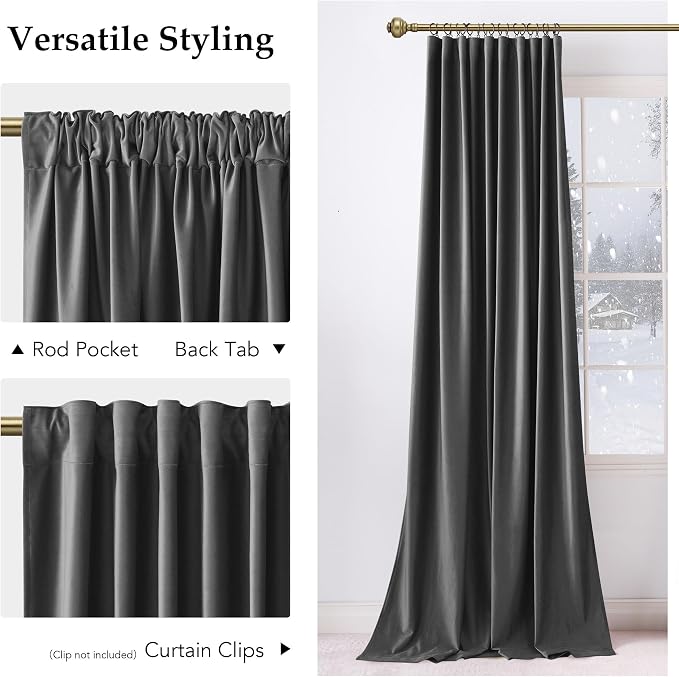NICETOWN Grey Velvet Curtains Panels 84 inch Long, Gothic Decor - Image 4
