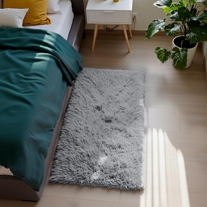 Fluffy Rug Shaggy Area Rug, Light Grey 2x4 Area Rugs by Yongyangjuxi