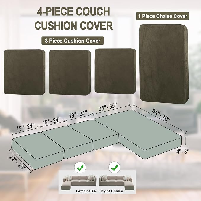 Sectional Couch Cover 4 Pieces Velvet Separate Couch Cushion Covers L Shape - Image 6