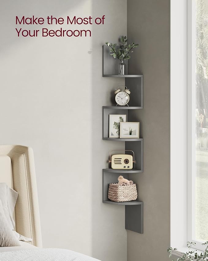 VASAGLE Corner Shelf Wall Mount, 5-Tier Floating Corner Bookshelf, Plant Shelf - Image 4