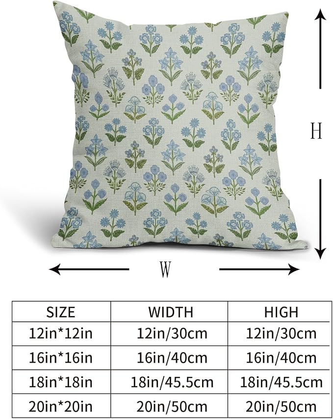 Blue Green Block Print Pillow Covers 24x24 Inch Set of 2, Vintage Floral Spring - Image 5