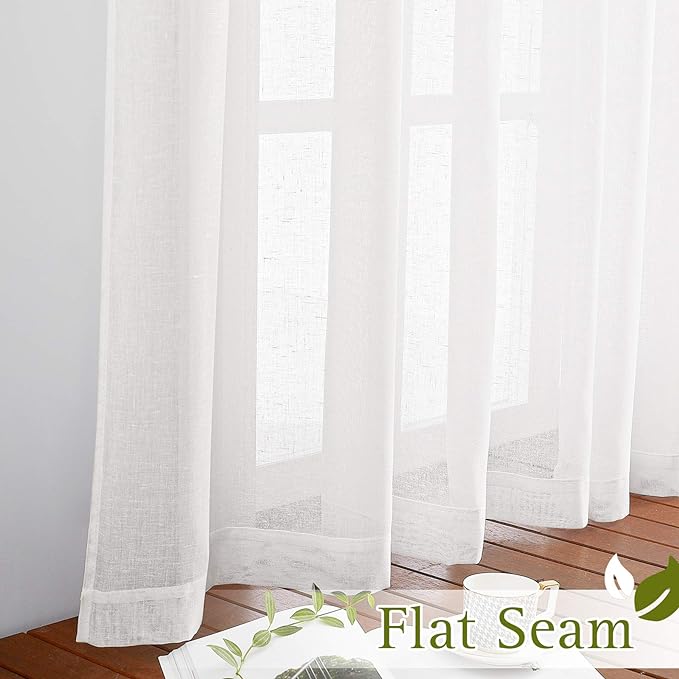 NICETOWN White Semi Sheer Cafe Curtains 24 inch Long, Grommet Linen Blend - Image 6