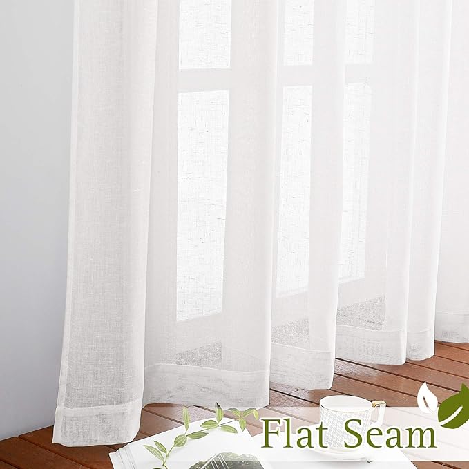 NICETOWN 45" Long White Flax Linen Sheer Bedroom Curtains Grommet, Decorative - Image 6