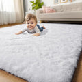 White Runner Area Rugs for Bedroom, Shag Fluffy Bedside Rug for Living Room by Amdrebio