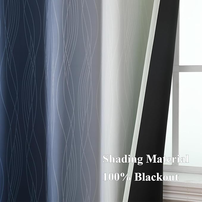 Estelar Textiler Navy Blue and Sage Green Ombre Blackout Curtains - Image 5