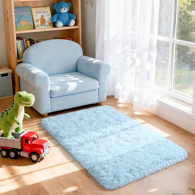 Merelax Fluffy Rug Shaggy Area Rug, Baby Blue 2x4 Area Rugs - Image 6