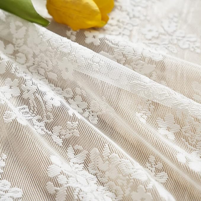 YJ YANJUN Vintage Lace Curtains 36 Inch Length-Victorian Floral Pattern Ivory - Image 3