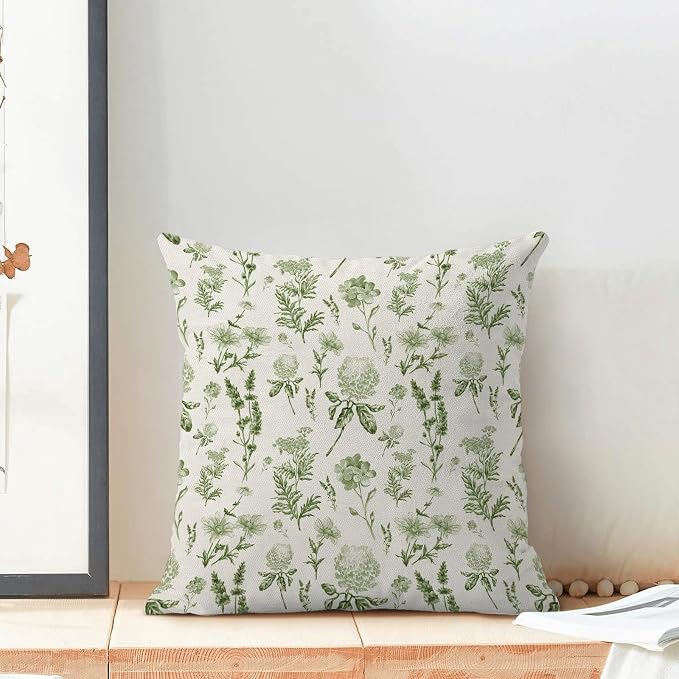 AEIOAE Sage Green Spring Pillow Covers 20x20 Inch Set of 2, Wild Flower Leaves - Image 3
