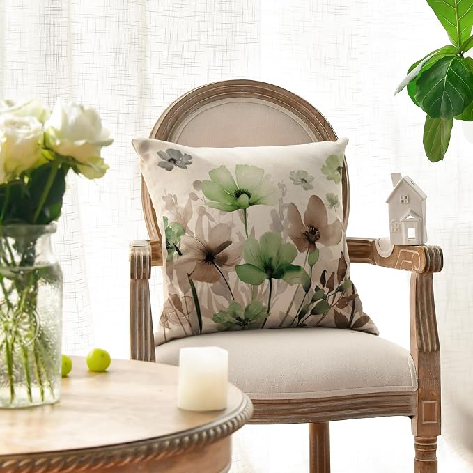 AVOIN colorlife Poppy Flowers Chinoiserie Throw Pillow Covers, 18 x 18 Inch - Image 4