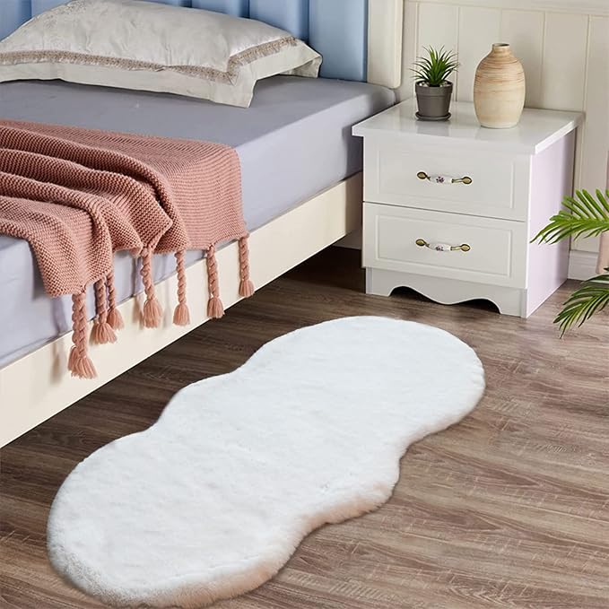Latepis White Fluffy Rug 2x4 Small Throw Area Accent Rugs Washable Faux Rabbit - Image 2