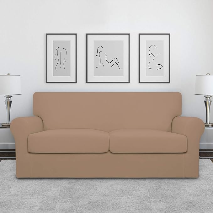 Easy-Going Oversized 3 Pieces Stretch Fleece Soft Loveseat Couch Cover - Image 2
