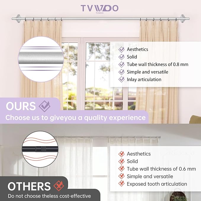 TVWOO Silver Wrap Around Curtain Rods 2Pack:Small Blackout Adjustable Window - Image 6