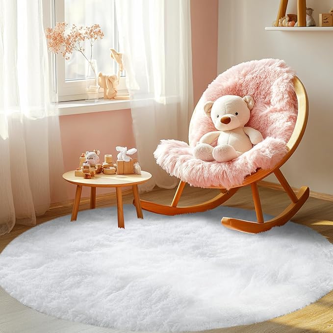 CAIYUECS White Round Rug for Bedroom: 5x5 Feet Soft and Fluffy Area Rug for - Image 5