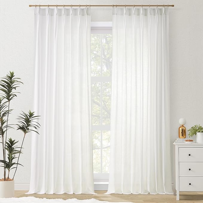 Topfinel White Pinch Pleat Linen Curtains - Image 9
