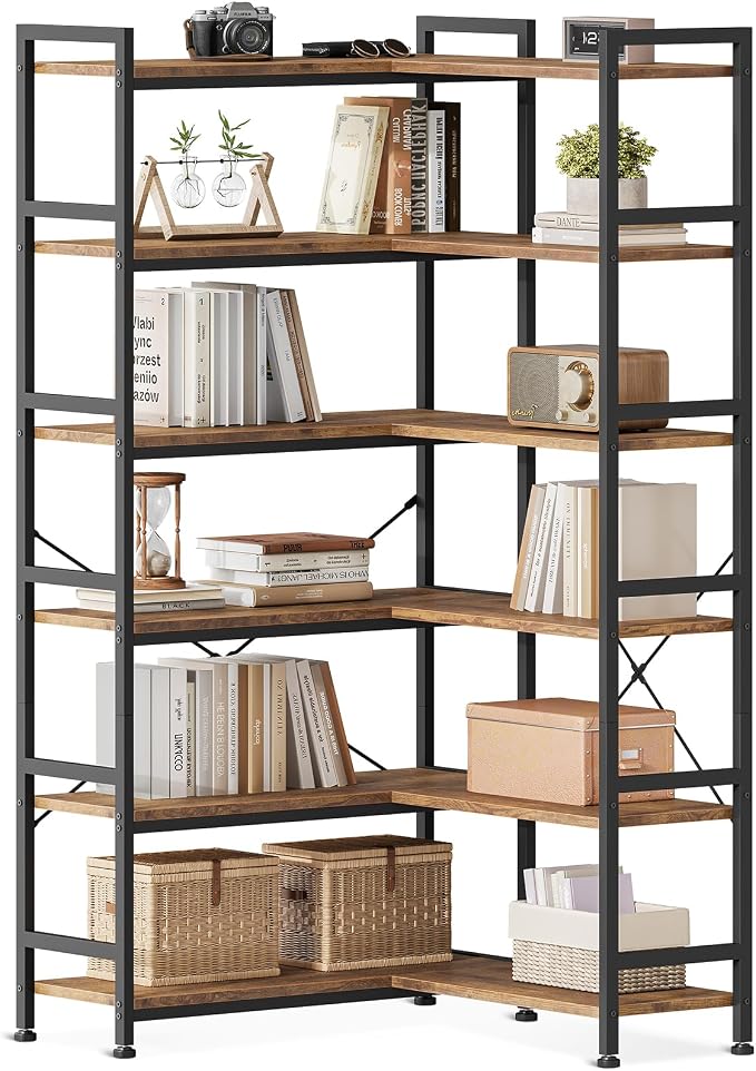 Casaottima Corner Bookshelf 6 Tier, 64 Inches Reversible Book Shelf by Casaottima