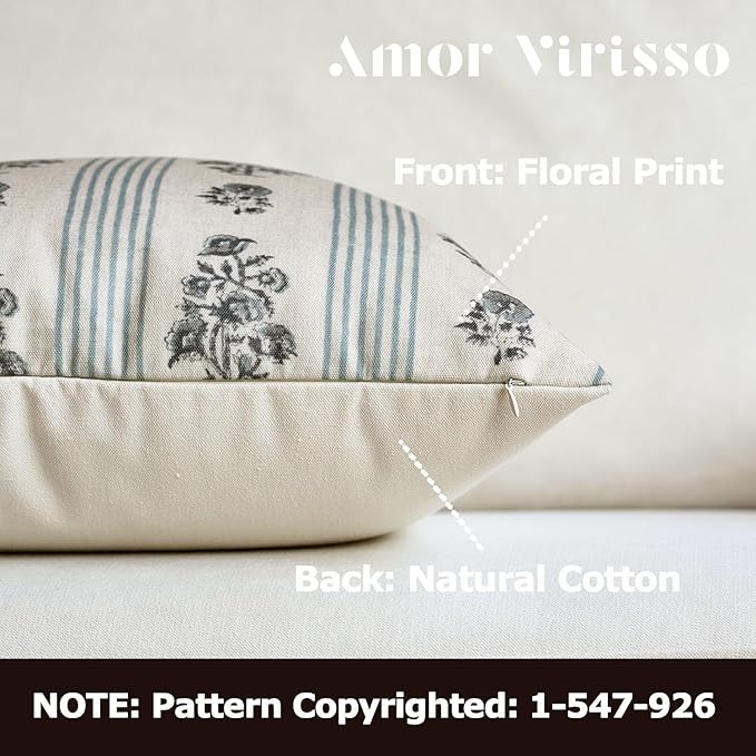Amor Virisso Floral Throw Pillow Covers 24x24 Set of 2 Block Print Pillow - Image 2