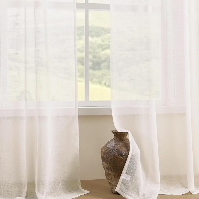 Joydeco Sheer Curtains 108 Inches Long, Cream Curtains - Image 3