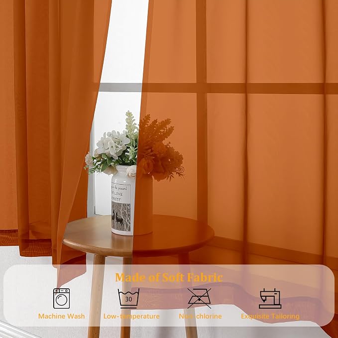 Gwine Burnt Orange Valances for Windows, Small Light Filtering Rod Pocket Cafe - Image 8