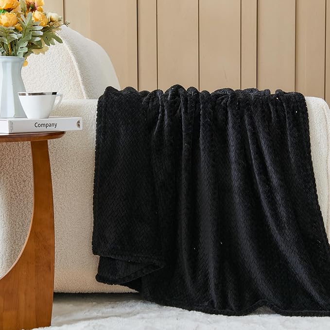 NEWCOSPLAY Super Soft Twin Blanket Black Premium Silky Flannel Fleece Leaves - Image 3