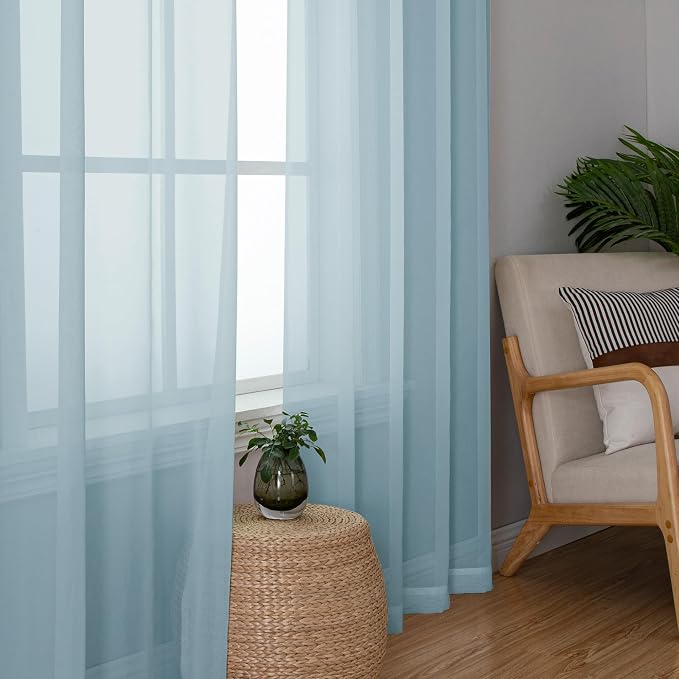 Chyhomenyc Sky Blue Sheer Curtains 78 Inches Long 2 Panels Set - Image 4