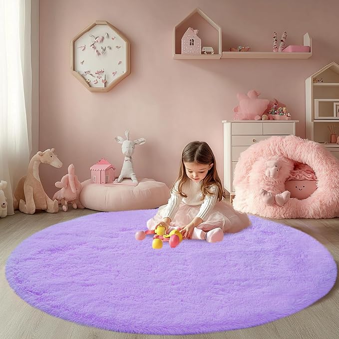 CAIYUECS Purple Round Fluffy Rug by CAIYUECS