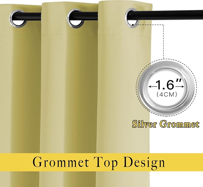 NICETOWN Paler Yellow Room Darkening Curtains 63 inch Length - Image 2