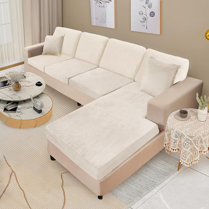 NAISI Sectional Couch Covers 8 Pieces Velvet Couch Cushion Covers L Shape Soft - Image 2