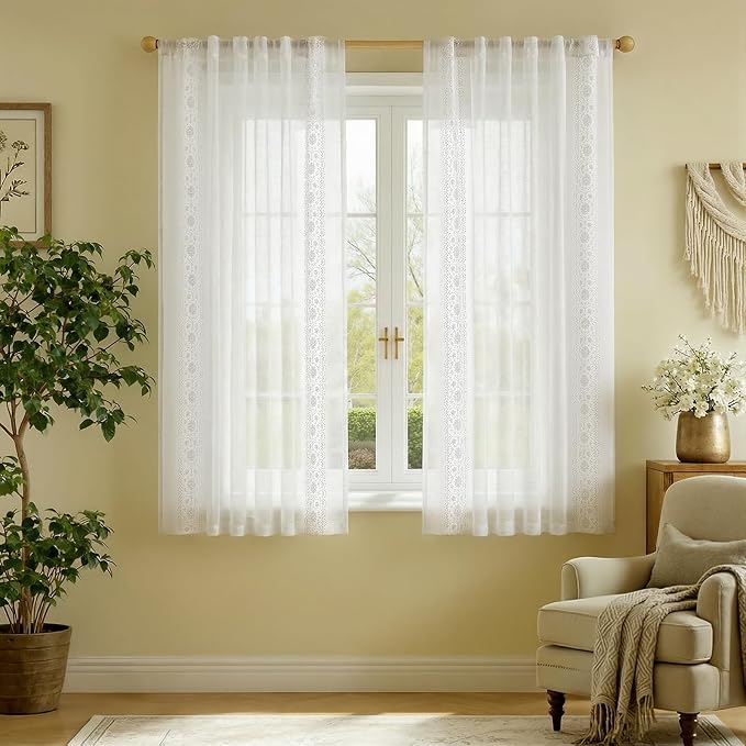 jinchan Weslie Floral White Sheer Curtains - Image 8