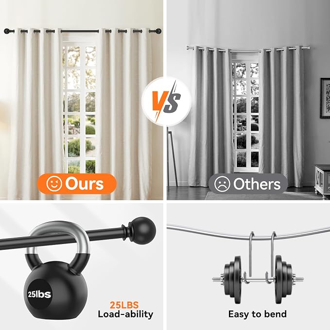 Black Curtain Rods for Windows 28 to 48 Inch, 5/8" Diameter Heavy Duty Metal - Image 5
